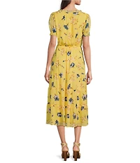 Lauren Ralph Lauren Floral Georgette Square Neck Short Puff Sleeve Tiered Midi Dress
