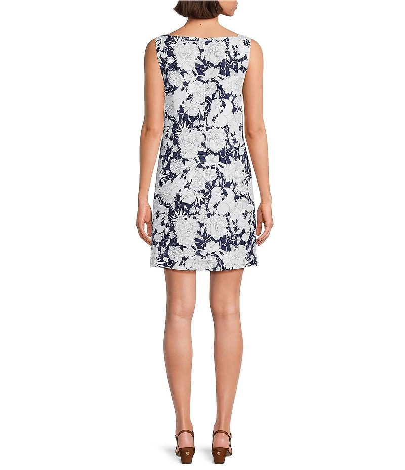 Lauren Ralph Lauren Floral Linen Blend Square Neck Sleeveless Mini Shift Dress