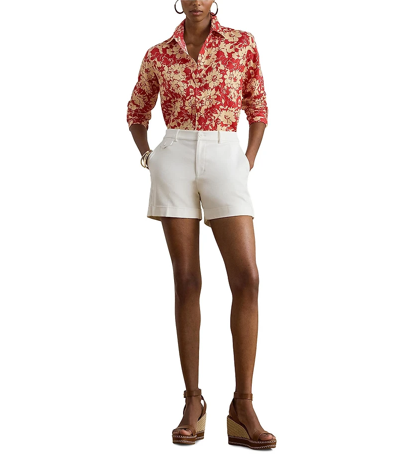 Lauren Ralph Lauren Floral Point Collar Long Sleeve Button Front Linen Shirt