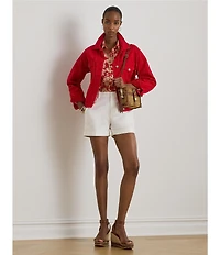 Lauren Ralph Lauren Floral Point Collar Long Sleeve Button Front Linen Shirt