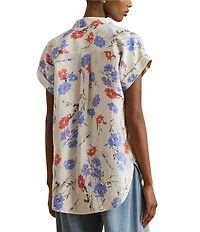 Lauren Ralph Lauren Floral Point Collar Short Cuff Sleeve Button Front Shirt