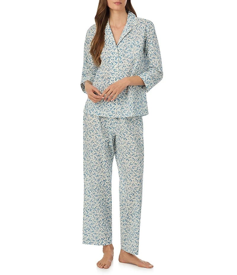 Lauren Ralph Lauren Floral Print Woven 3/4 Sleeve Notch Collar Ankle Pajama Set
