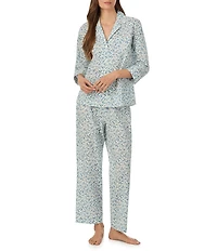 Lauren Ralph Lauren Floral Print Woven 3/4 Sleeve Notch Collar Ankle Pajama Set