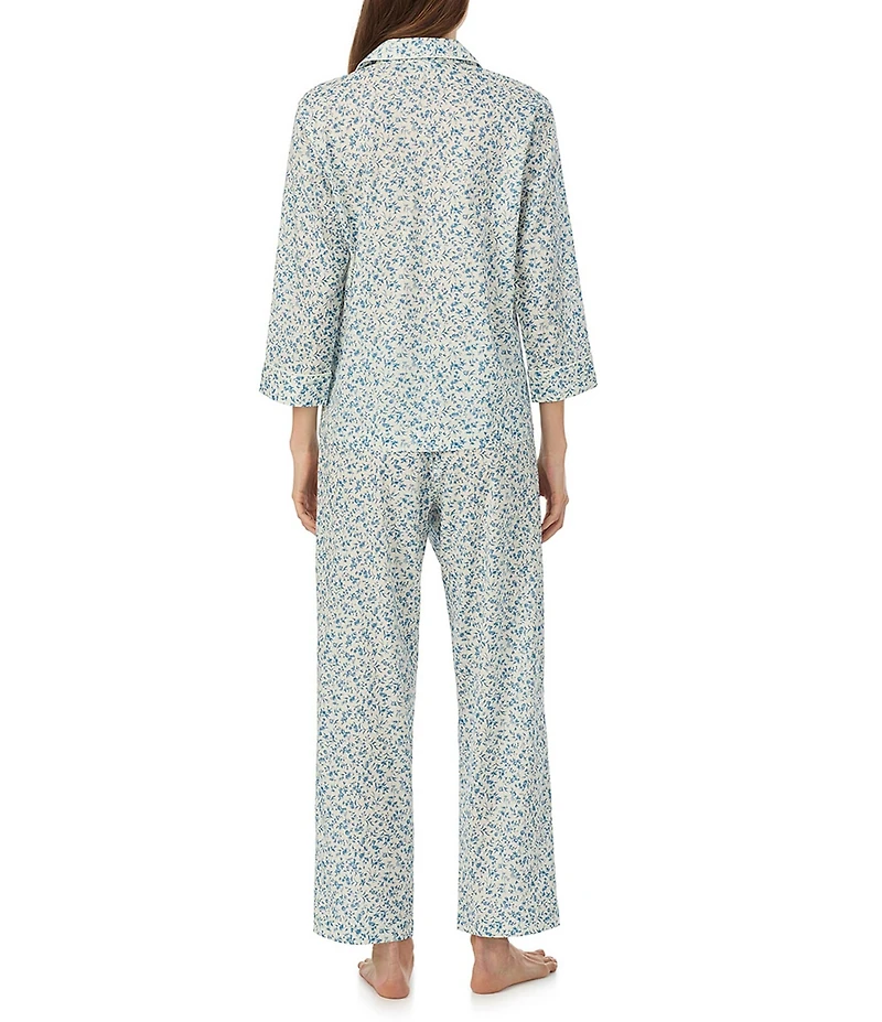 Lauren Ralph Lauren Floral Print Woven 3/4 Sleeve Notch Collar Ankle Pajama Set