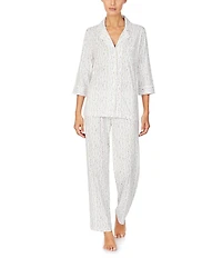 Lauren Ralph Lauren Floral Print 3/4 Sleeve Notch Collar Knit Pajama Set