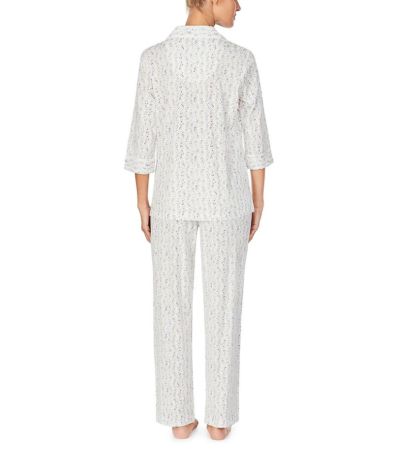 Lauren Ralph Lauren Floral Print 3/4 Sleeve Notch Collar Knit Pajama Set