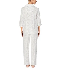 Lauren Ralph Lauren Floral Print 3/4 Sleeve Notch Collar Knit Pajama Set
