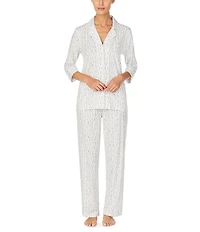 Lauren Ralph Lauren Floral Print 3/4 Sleeve Notch Collar Knit Pajama Set