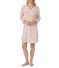 Lauren Ralph Lauren Floral Print 3/4 Sleeve Split Neck Knit Nightgown