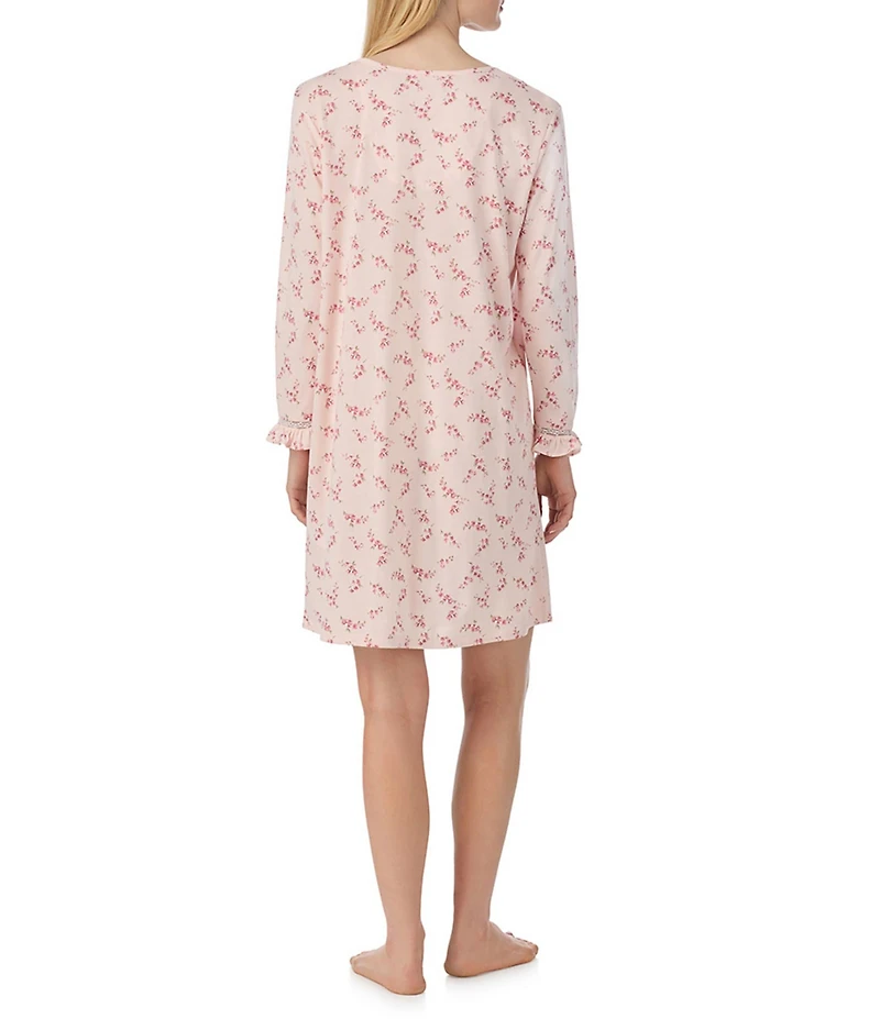 Lauren Ralph Lauren Floral Print 3/4 Sleeve Split Neck Knit Nightgown