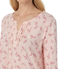Lauren Ralph Lauren Floral Print 3/4 Sleeve Split Neck Knit Nightgown