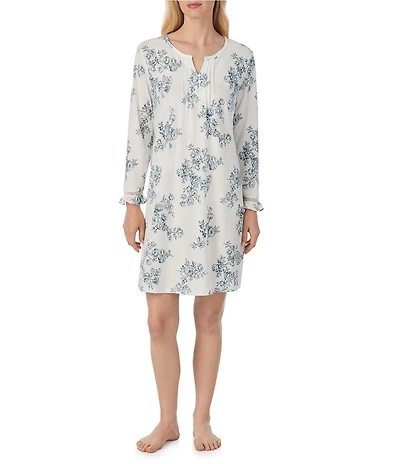 Lauren Ralph Lauren Floral Print 3/4 Sleeve Split Neck Knit Nightgown