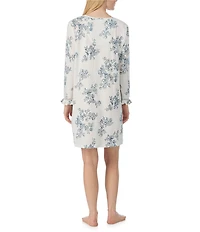 Lauren Ralph Lauren Floral Print 3/4 Sleeve Split Neck Knit Nightgown