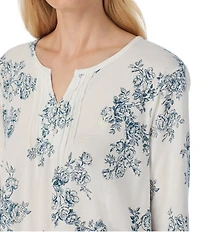 Lauren Ralph Lauren Floral Print 3/4 Sleeve Split Neck Knit Nightgown