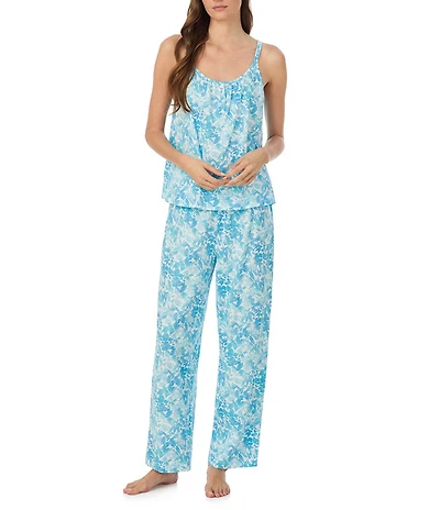 Lauren Ralph Lauren Floral Print Double Strap Scoop Neck Jersey Knit Long Pajama Set