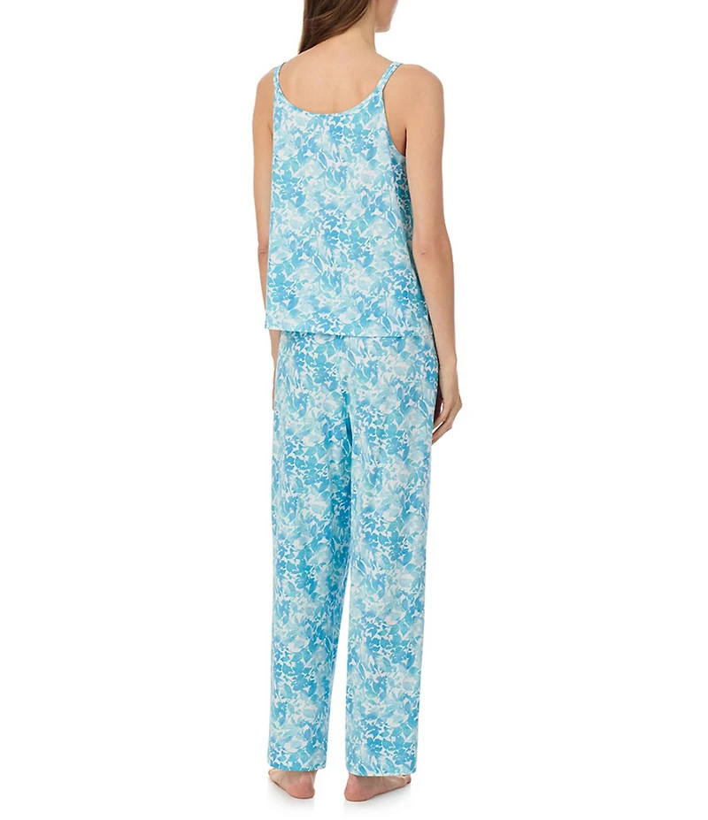 Lauren Ralph Lauren Floral Print Double Strap Scoop Neck Jersey Knit Long Pajama Set