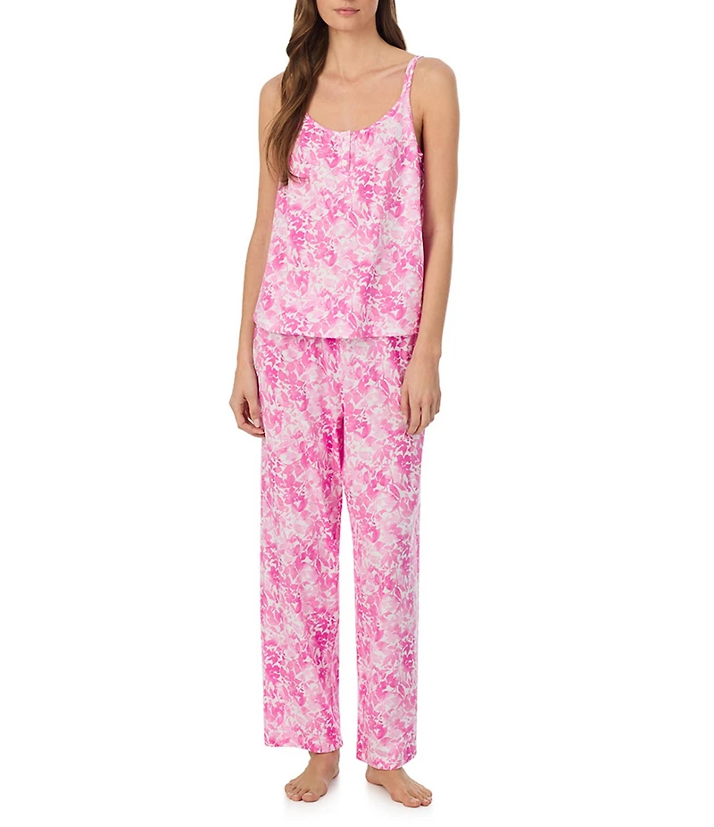 Lauren Ralph Lauren Floral Print Double Strap Scoop Neck Jersey Knit Long Pajama Set