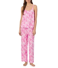 Lauren Ralph Lauren Floral Print Double Strap Scoop Neck Jersey Knit Long Pajama Set