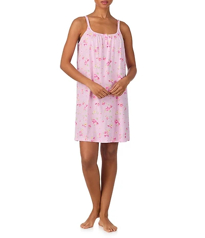 Lauren Ralph Lauren Floral Print Double Strap Scoop Neck Jersey Knit Short Nightgown