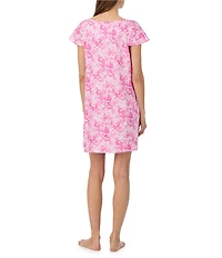 Lauren Ralph Lauren Floral Print Flutter Sleeve Split Neck Jersey Knit Nightgown