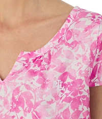 Lauren Ralph Lauren Floral Print Flutter Sleeve Split Neck Jersey Knit Nightgown