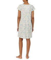 Lauren Ralph Lauren Floral Print Flutter Sleeve V-Neck Jersey Knit Short Nightgown