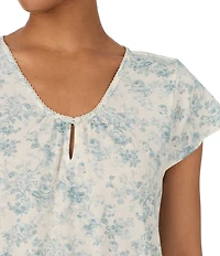 Lauren Ralph Lauren Floral Print Flutter Sleeve V-Neck Jersey Knit Short Nightgown
