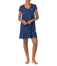 Lauren Ralph Lauren Floral Print Flutter Sleeve V-Neck Knit Short Nightgown