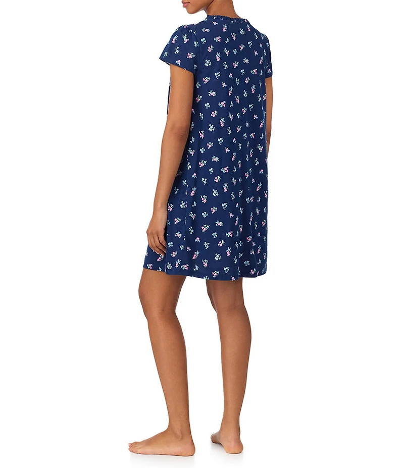 Lauren Ralph Lauren Floral Print Flutter Sleeve V-Neck Knit Short Nightgown