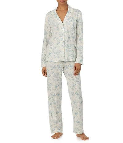 Lauren Ralph Lauren Floral Print Long Sleeve Notch Collar Jersey Knit Pant Pajama Set