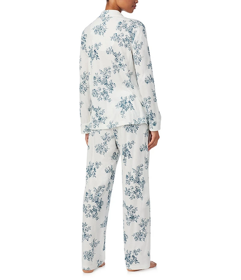 Lauren Ralph Lauren Floral Print Long Sleeve Notch Collar Long Knit Pajama Set