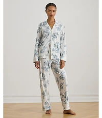 Lauren Ralph Lauren Floral Print Long Sleeve Notch Collar Long Knit Pajama Set