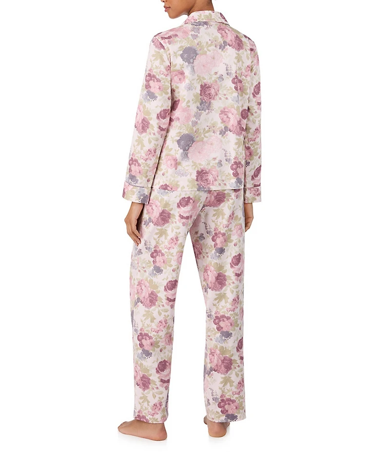 Lauren Ralph Lauren Floral Print Long Sleeve Notch Collar Long Woven Sateen Pajama Set
