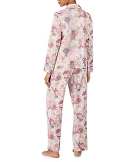 Lauren Ralph Lauren Floral Print Long Sleeve Notch Collar Long Woven Sateen Pajama Set