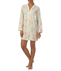Lauren Ralph Lauren Floral Print Long Sleeve Notch Collar Woven Button Front Sleepshirt