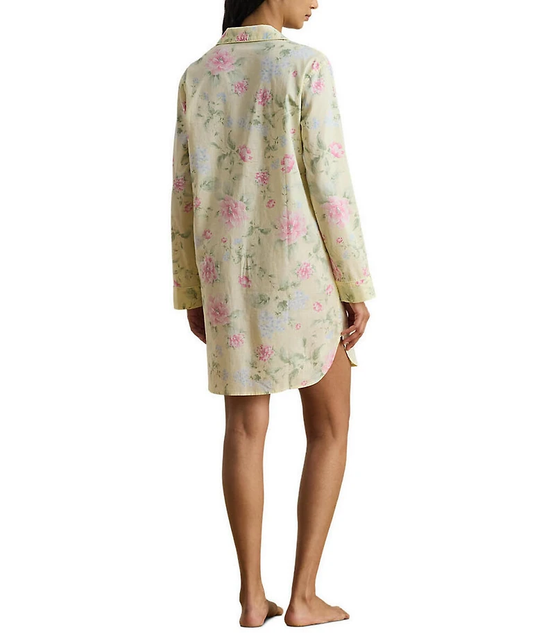 Lauren Ralph Lauren Floral Print Long Sleeve Notch Collar Woven Button Front Sleepshirt