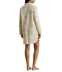 Lauren Ralph Lauren Floral Print Long Sleeve Notch Collar Woven Button Front Sleepshirt
