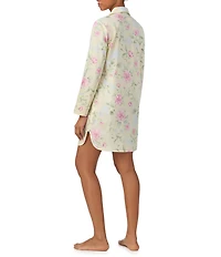 Lauren Ralph Lauren Floral Print Long Sleeve Notch Collar Woven Button Front Sleepshirt