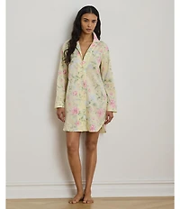 Lauren Ralph Lauren Floral Print Long Sleeve Notch Collar Woven Button Front Sleepshirt