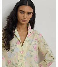 Lauren Ralph Lauren Floral Print Long Sleeve Notch Collar Woven Button Front Sleepshirt