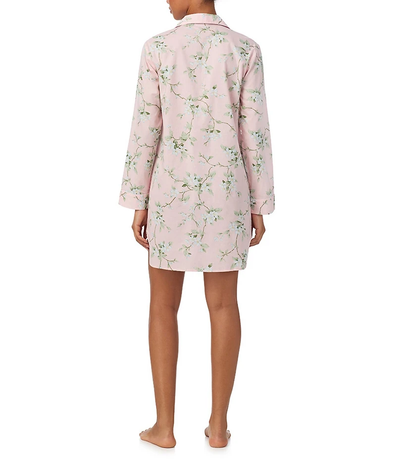 Lauren Ralph Lauren Floral Print Long Sleeve Notch Collar Woven Button Front Sleepshirt