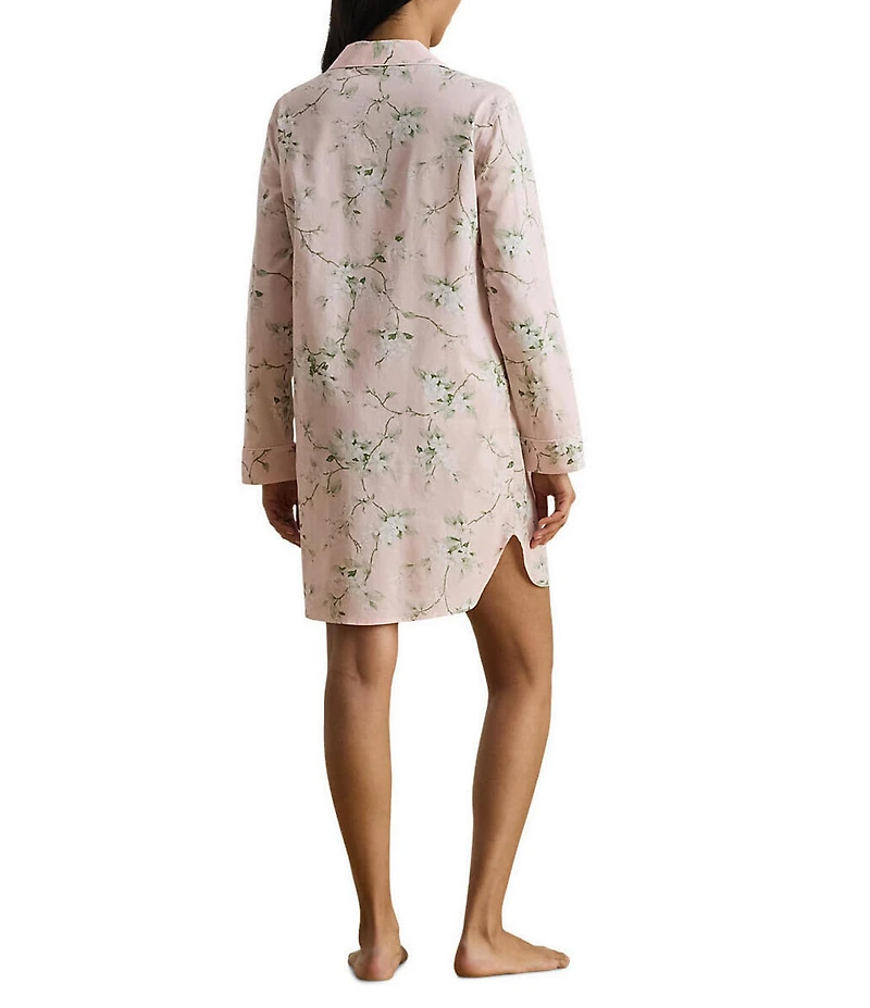 Lauren Ralph Lauren Floral Print Long Sleeve Notch Collar Woven Button Front Sleepshirt