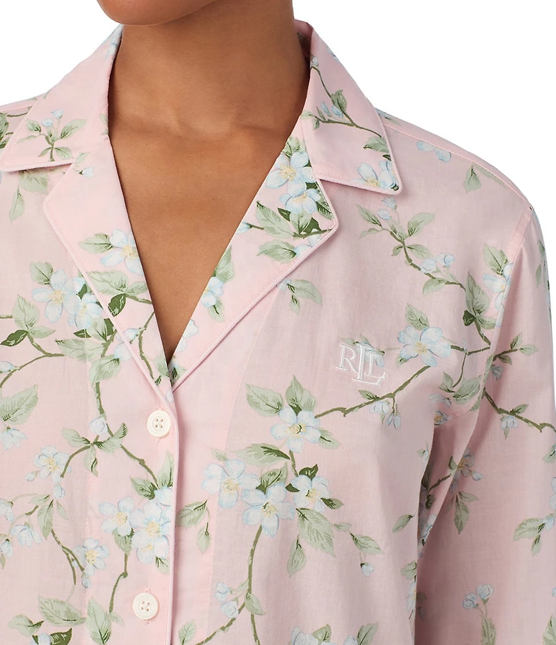 Lauren Ralph Lauren Floral Print Long Sleeve Notch Collar Woven Button Front Sleepshirt