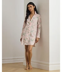 Lauren Ralph Lauren Floral Print Long Sleeve Notch Collar Woven Button Front Sleepshirt