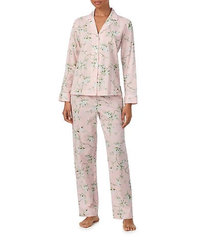 Lauren Ralph Lauren Floral Print Long Sleeve Notch Collar Woven Long Pajama Set