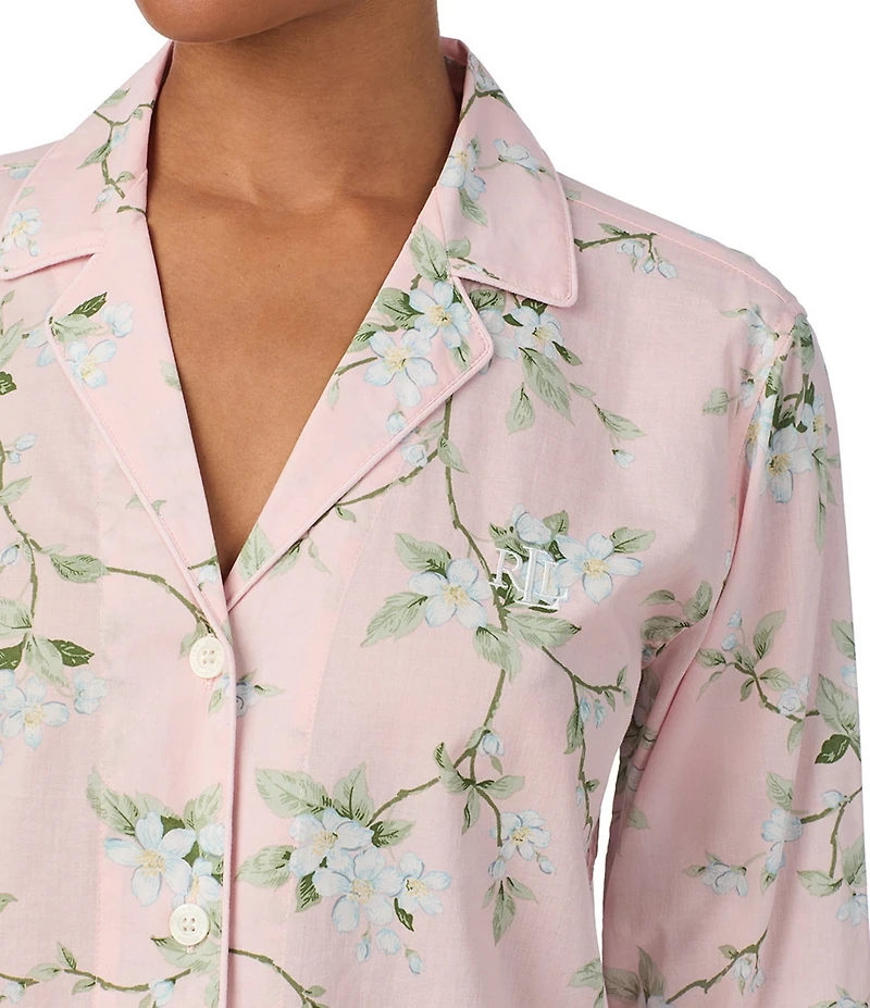Lauren Ralph Lauren Floral Print Long Sleeve Notch Collar Woven Long Pajama Set