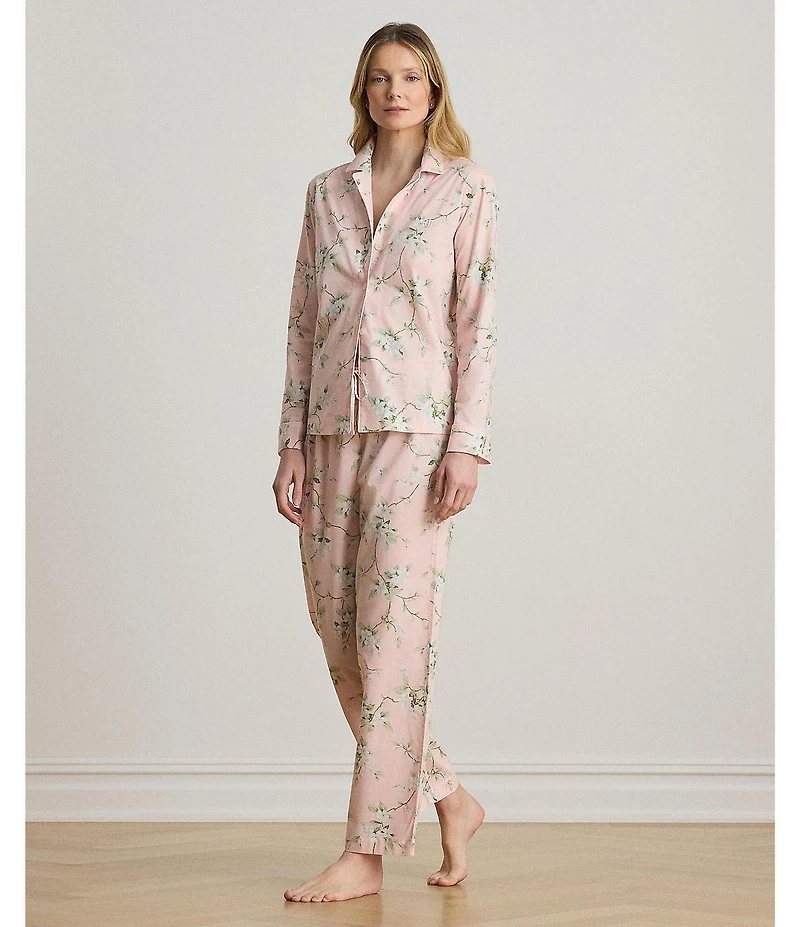 Lauren Ralph Lauren Floral Print Long Sleeve Notch Collar Woven Long Pajama Set
