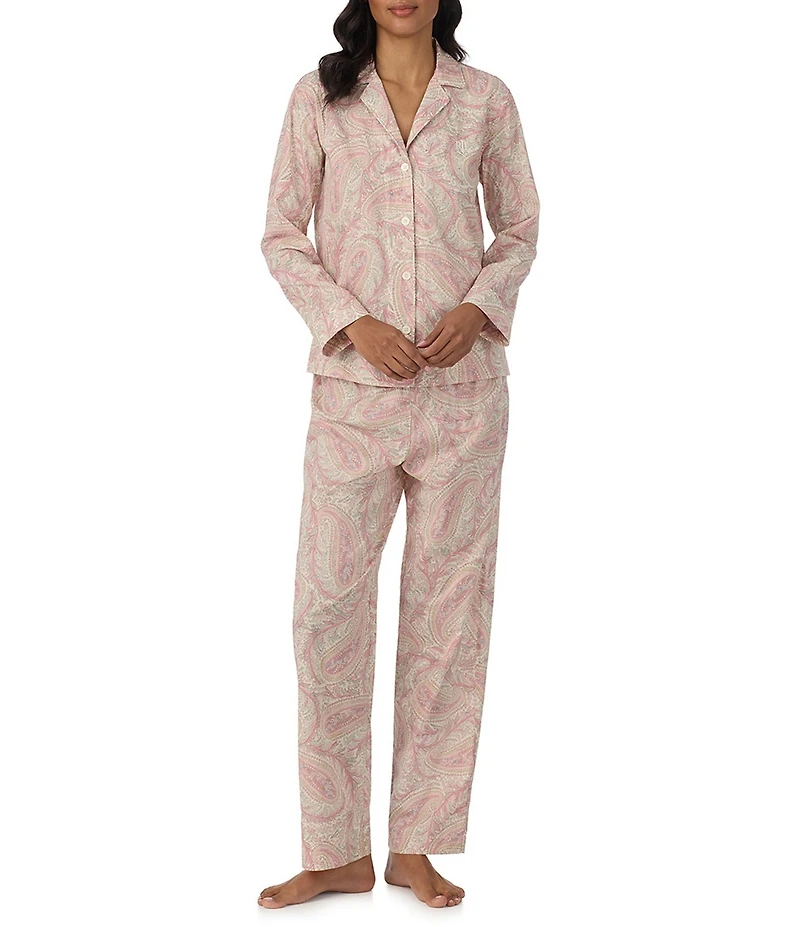 Lauren Ralph Lauren Floral Print Long Sleeve Notch Collar Woven Pajama Set