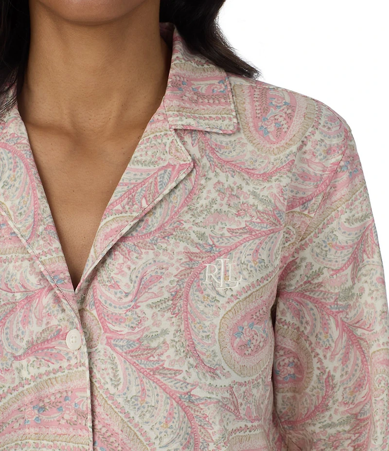 Lauren Ralph Lauren Floral Print Long Sleeve Notch Collar Woven Pajama Set