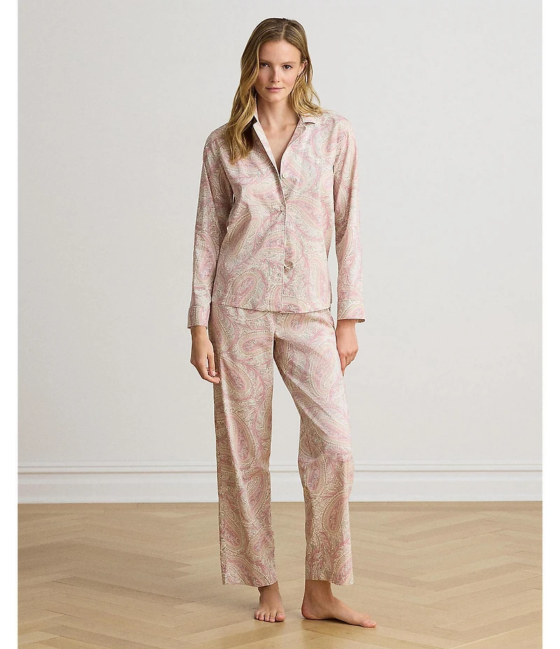 Lauren Ralph Lauren Floral Print Long Sleeve Notch Collar Woven Pajama Set